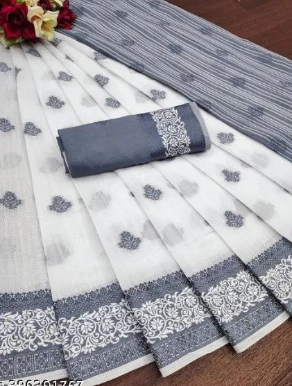 Printed white saree