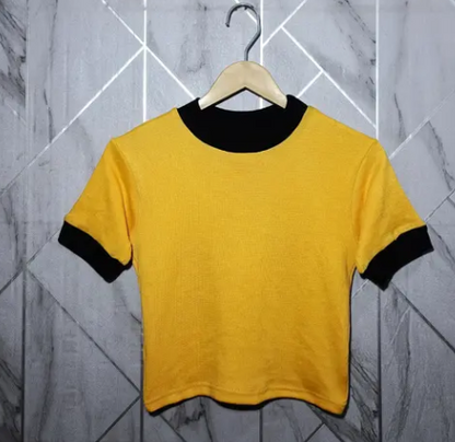 Yellow Round Black Crop Top