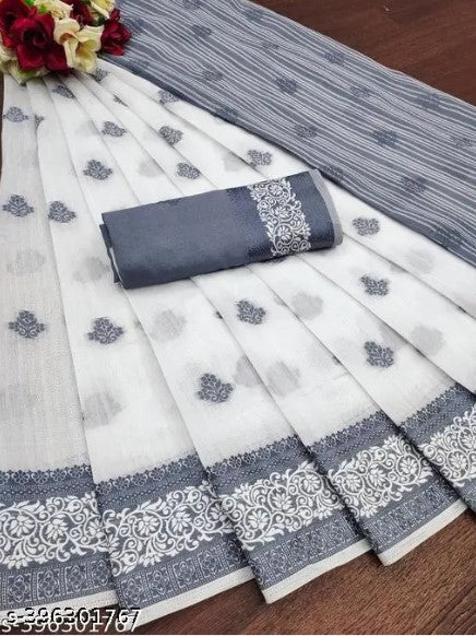 Printed white saree