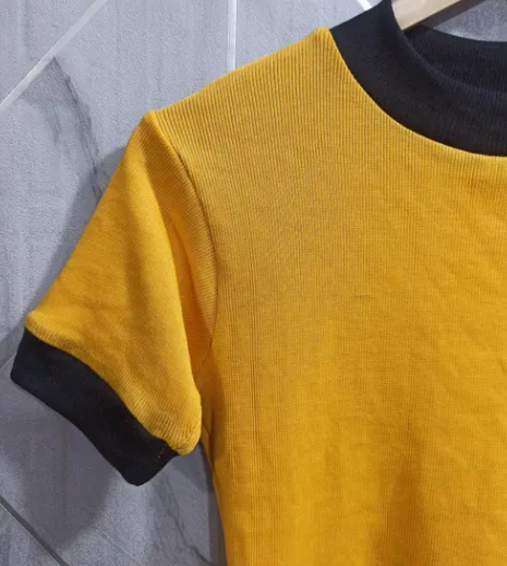 Yellow Round Black Crop Top